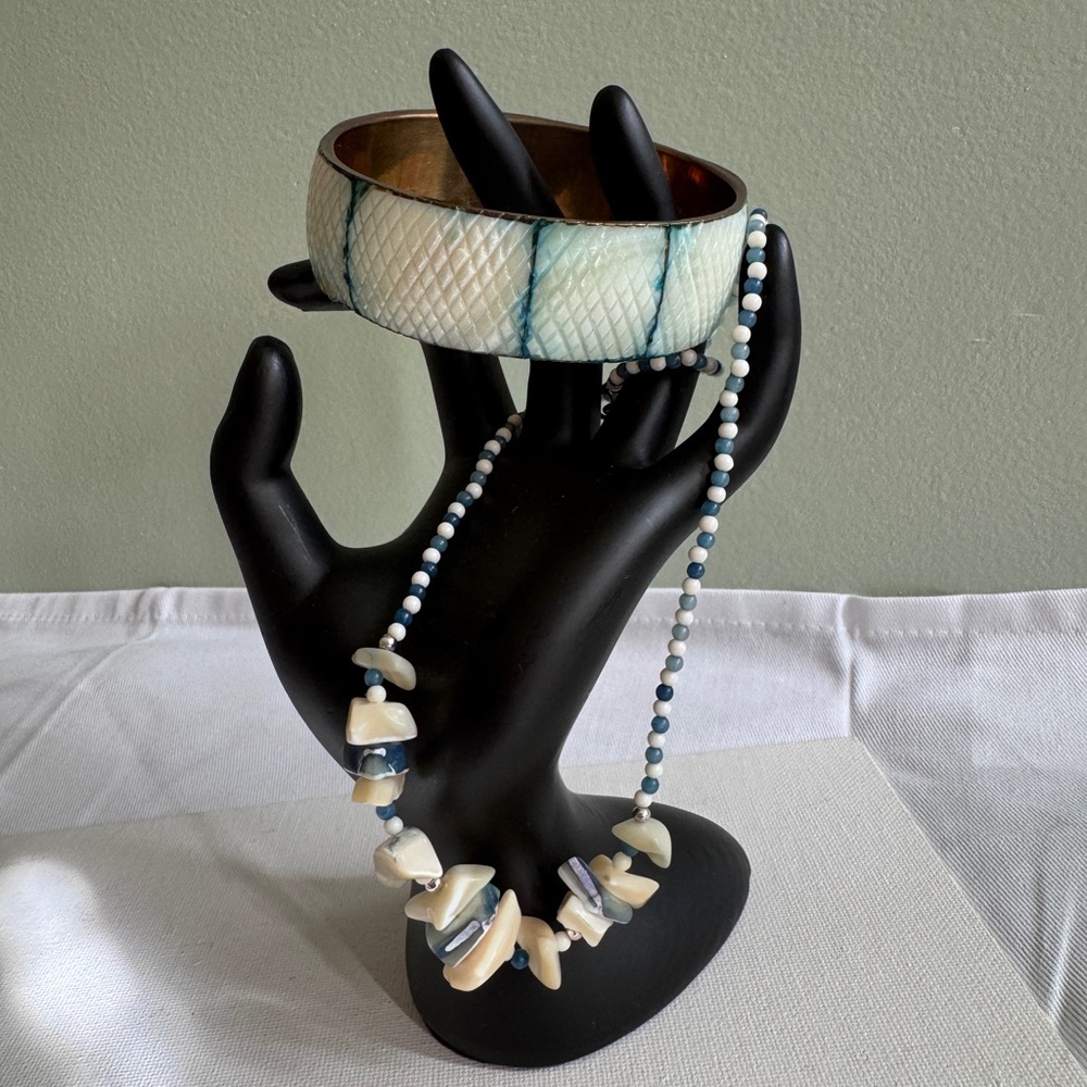Necklace Bracelet Set Abalone Mother of Pearl Necklace and Bangle Bracelet